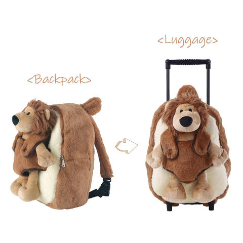 Funday Toddler Backpack with Removable Wheels - Little Kids Luggage Backpack with Stuffed Animal Toy Cool Lion for Toddler Boys and Girls